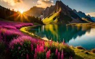 Mountains, Lake, Sunrise.jpg Mountains, Lake, Sunrise.jpg